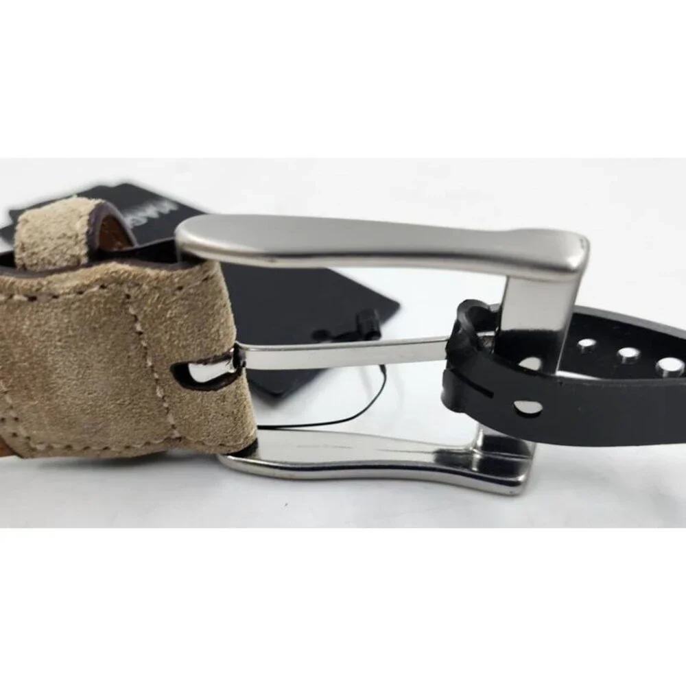 Magnanni Telante Suede & Leather Belt Men's 44 Taupe Nickel-Tone Square Buckle